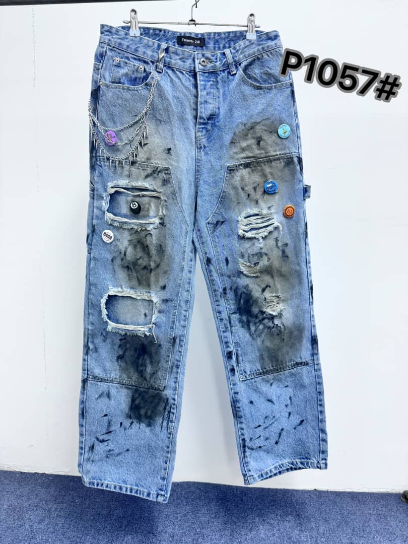 Ripped Straight Denim Jeans